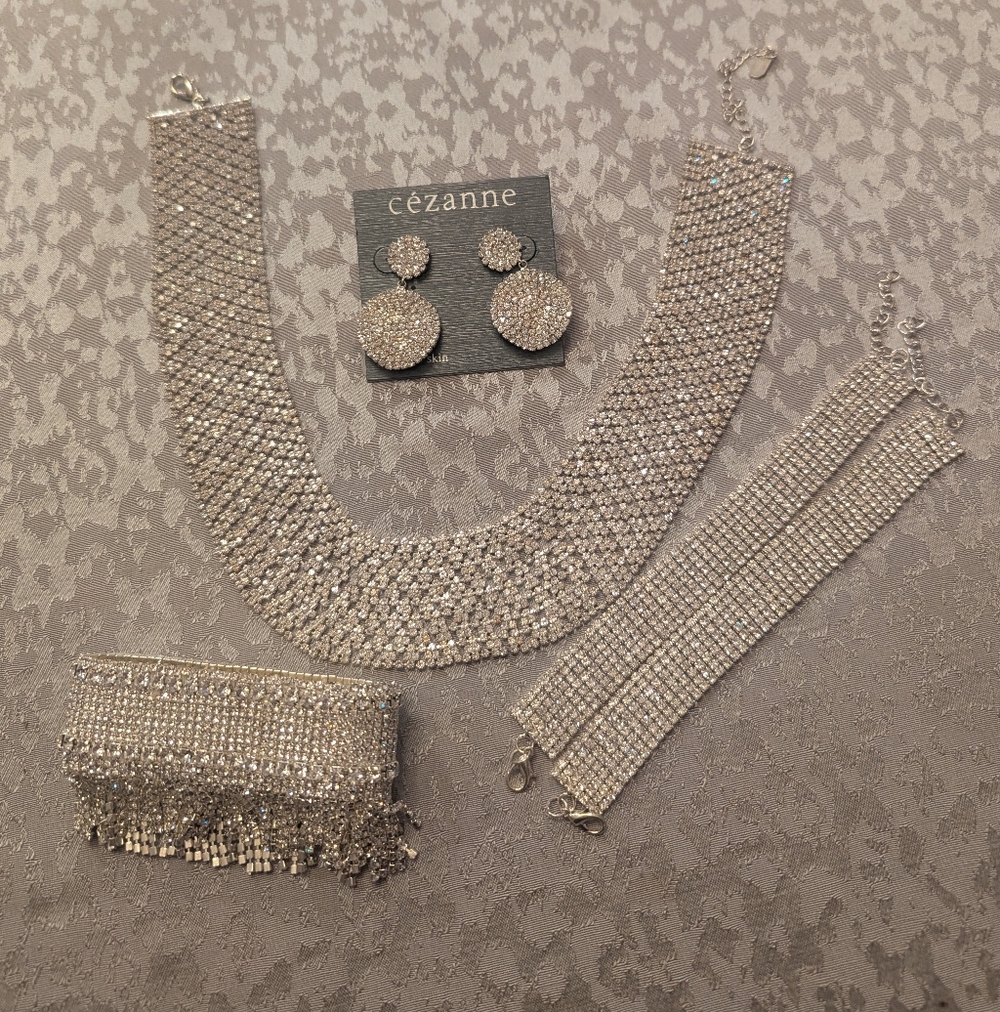 Silver Crystal Rhinestone Jewelry Set